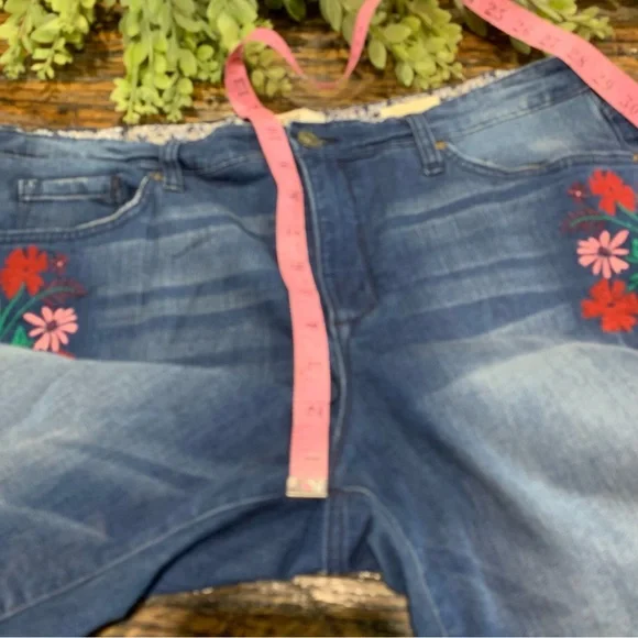 Vintage America Blue Jeans Embroidered Embroidery Floral Bestie Skinny 14 - Picture 13 of 16